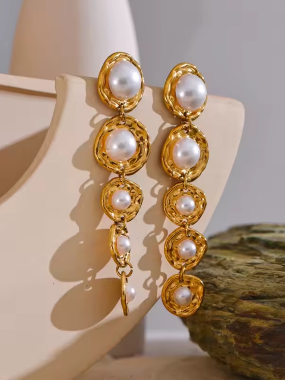Golden Pearl Cascade Earrings